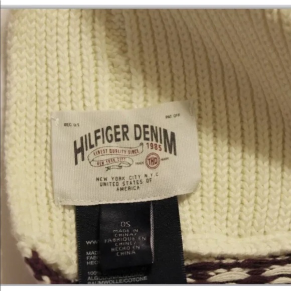 Hilfiger Denim Men Scarf Cable Knit Tribal Design 100% Cotton Cream - Picture 5 of 6